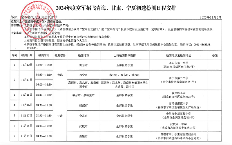 青海2024年度空軍招飛宣傳報(bào)名和初檢時(shí)間